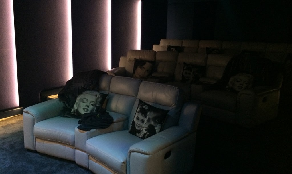 cinema room with atmospheric lighting and smart home control